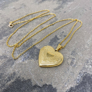 ODELIA gold etched heart locket necklace - 