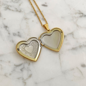 ODELIA gold etched heart locket necklace - 