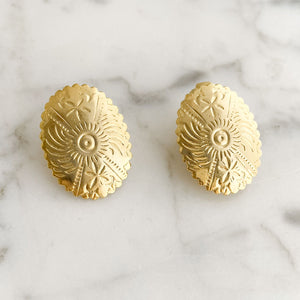 PANTHEA gold tone oval clip earrings-GREEN BIJOU