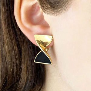 PARRY black and gold bow clip earrings - 