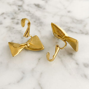 PARRY black and gold bow clip earrings - 
