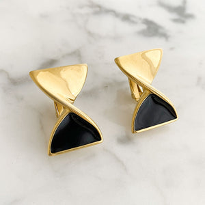 PARRY black and gold bow clip earrings-GREEN BIJOU