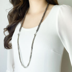 PASCALA long silver and hematite necklace - 