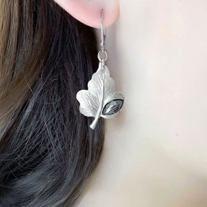 PAULINA vintage hematite and silver leaf dangle earrings - 