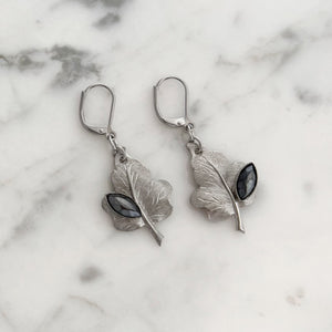 PAULINA vintage hematite and silver leaf dangle earrings - 