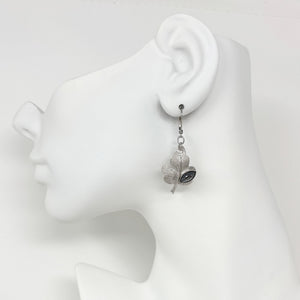 PAULINA vintage hematite and silver leaf dangle earrings - 