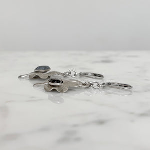PAULINA vintage hematite and silver leaf dangle earrings - 