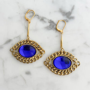 PAXTON vintage cobalt blue and gold chain framed earrings - 