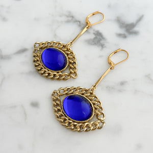 PAXTON vintage cobalt blue and gold chain framed earrings - 