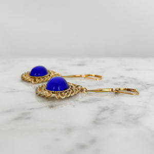 PAXTON vintage cobalt blue and gold chain framed earrings - 