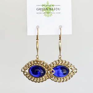 PAXTON vintage cobalt blue and gold chain framed earrings - 