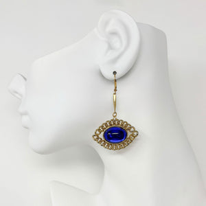 PAXTON vintage cobalt blue and gold chain framed earrings - 