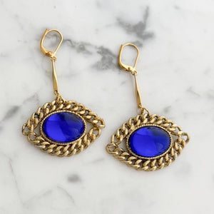 PAXTON vintage cobalt blue and gold chain framed earrings - 
