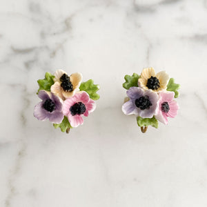 PAYSON bone china flower screw back earrings - 