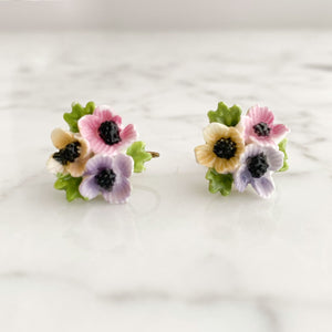 PAYSON bone china flower screw back earrings - 