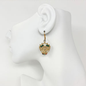PHARAOH vintage bejewelled gold Egyptian King crown earrings - 