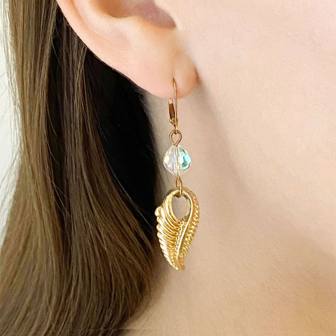 PIPER vintage leaf pendant earrings-GREEN BIJOU