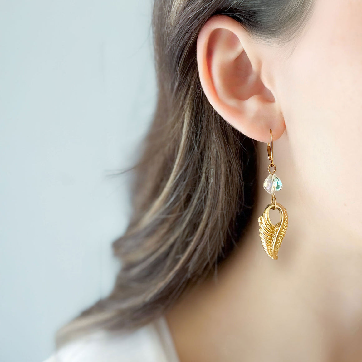 PIPER vintage leaf pendant earrings-GREEN BIJOU