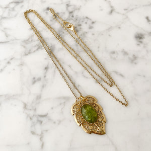 PORTER green Vesuvianite gold filigree leaf pendant necklace - 