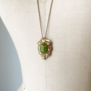 PORTER green Vesuvianite gold filigree leaf pendant necklace - 