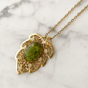 PORTER green Vesuvianite gold filigree leaf pendant necklace - 