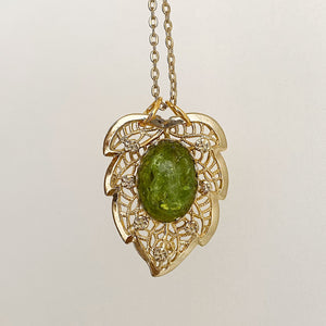 PORTER green Vesuvianite gold filigree leaf pendant necklace - 