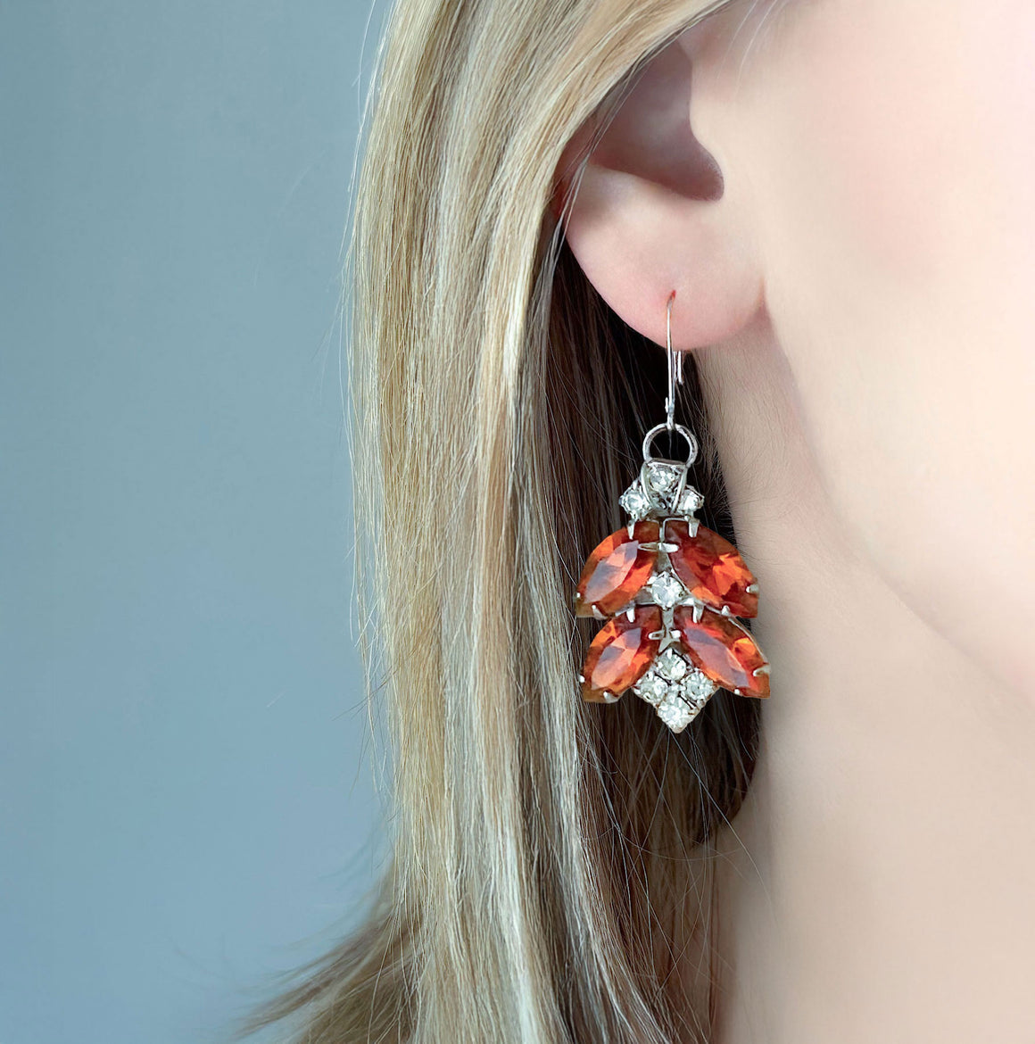 POWELL vintage rhinestone & topaz navette statement earrings-GREEN BIJOU