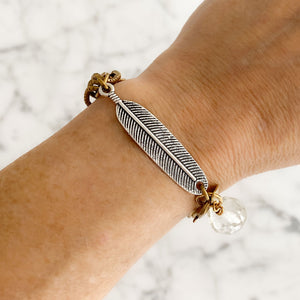 QUINCY silver leaf brass chain bracelet - 