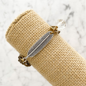 QUINCY silver leaf brass chain bracelet - 