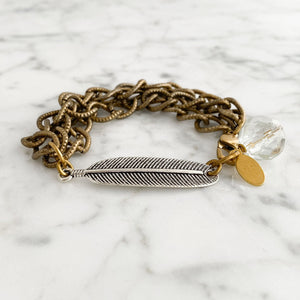 QUINCY silver leaf brass chain bracelet - 