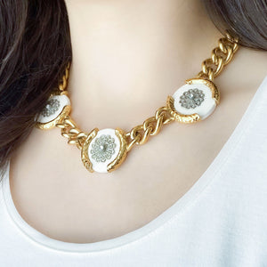 QUINLAN vintage silver, white and chunky gold chain necklace - 