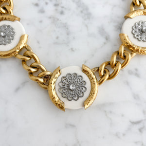 QUINLAN vintage silver, white and chunky gold chain necklace - 