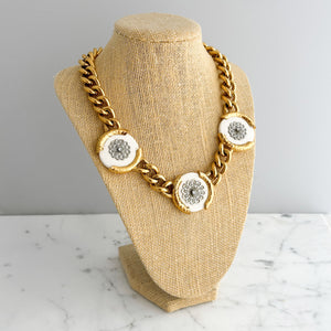 QUINLAN vintage silver, white and chunky gold chain necklace - 
