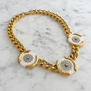 QUINLAN vintage silver, white and chunky gold chain necklace - 