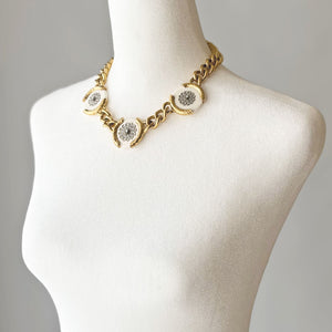 QUINLAN vintage silver, white and chunky gold chain necklace - 