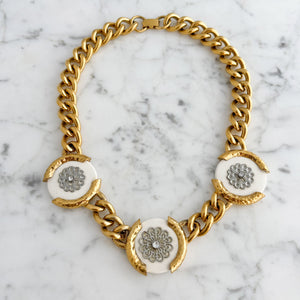 QUINLAN vintage silver, white and chunky gold chain necklace-GREEN BIJOU