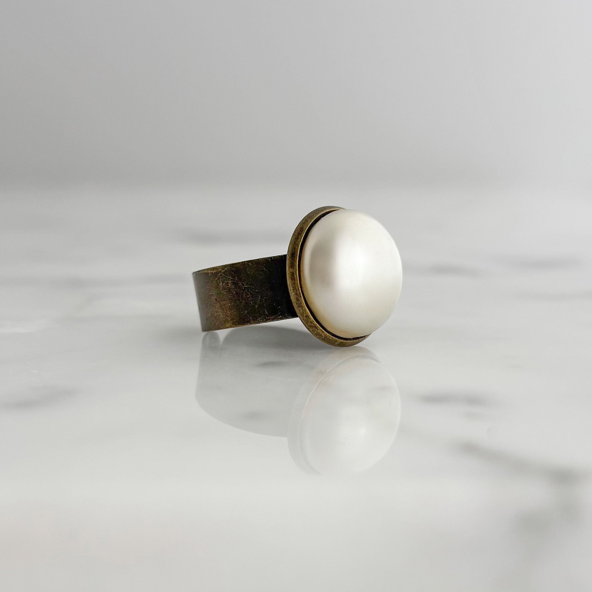 CLIFTON vintage bronze and cream pearl cabochon ring
