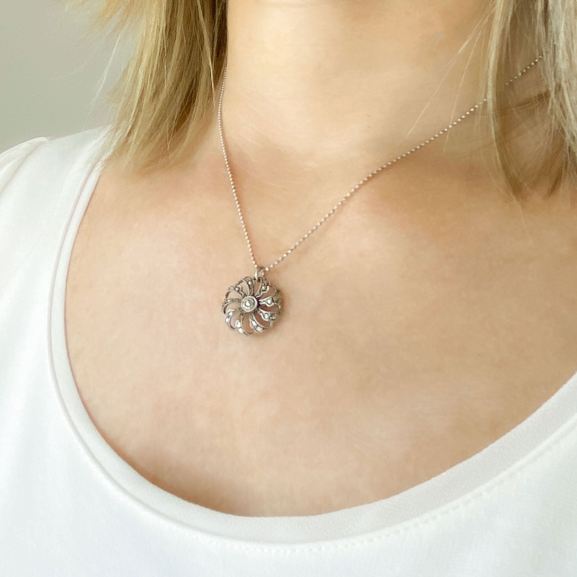 RAVEN vintage marcasite pendant sterling ball chain necklace - 