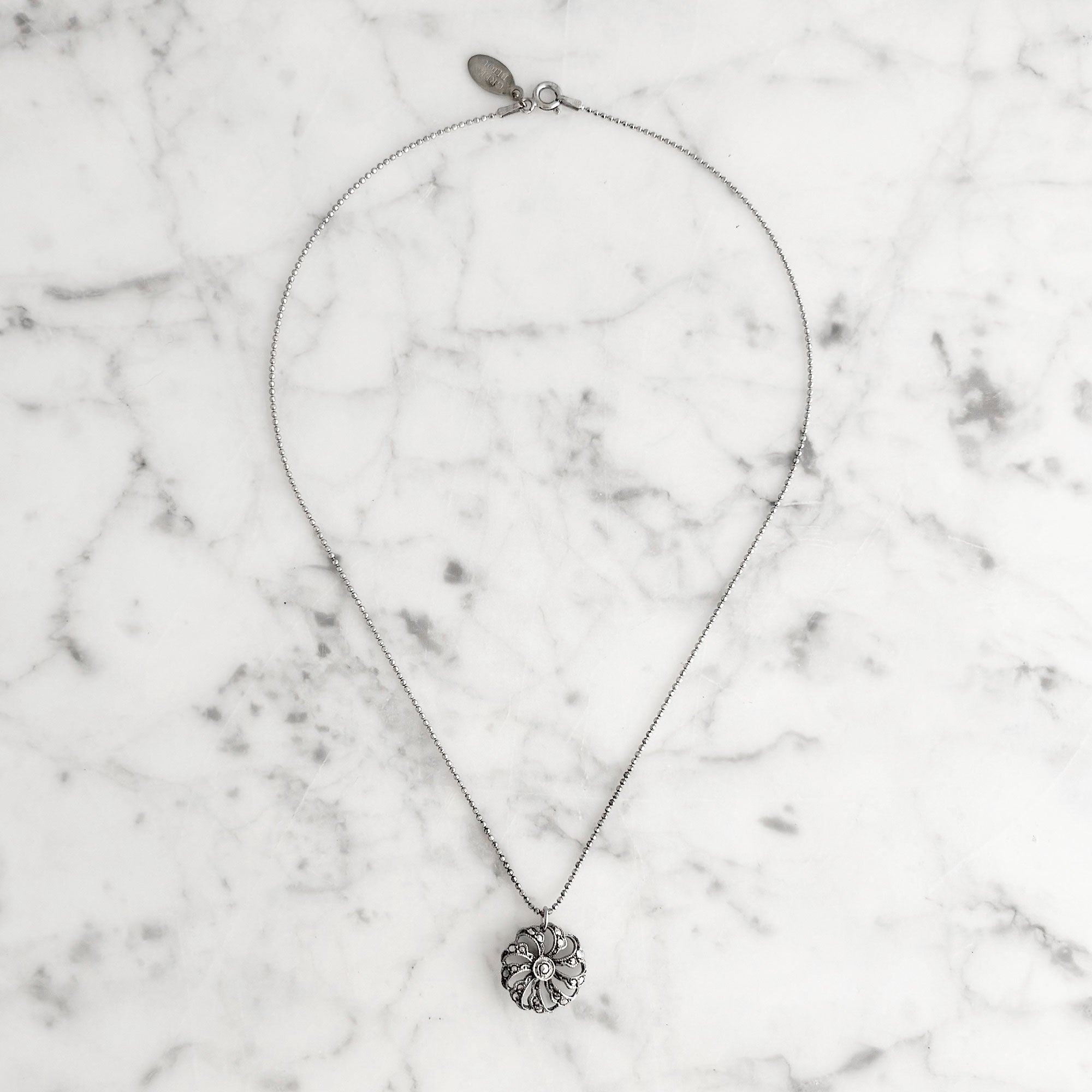 RAVEN vintage marcasite pendant sterling ball chain necklace - 