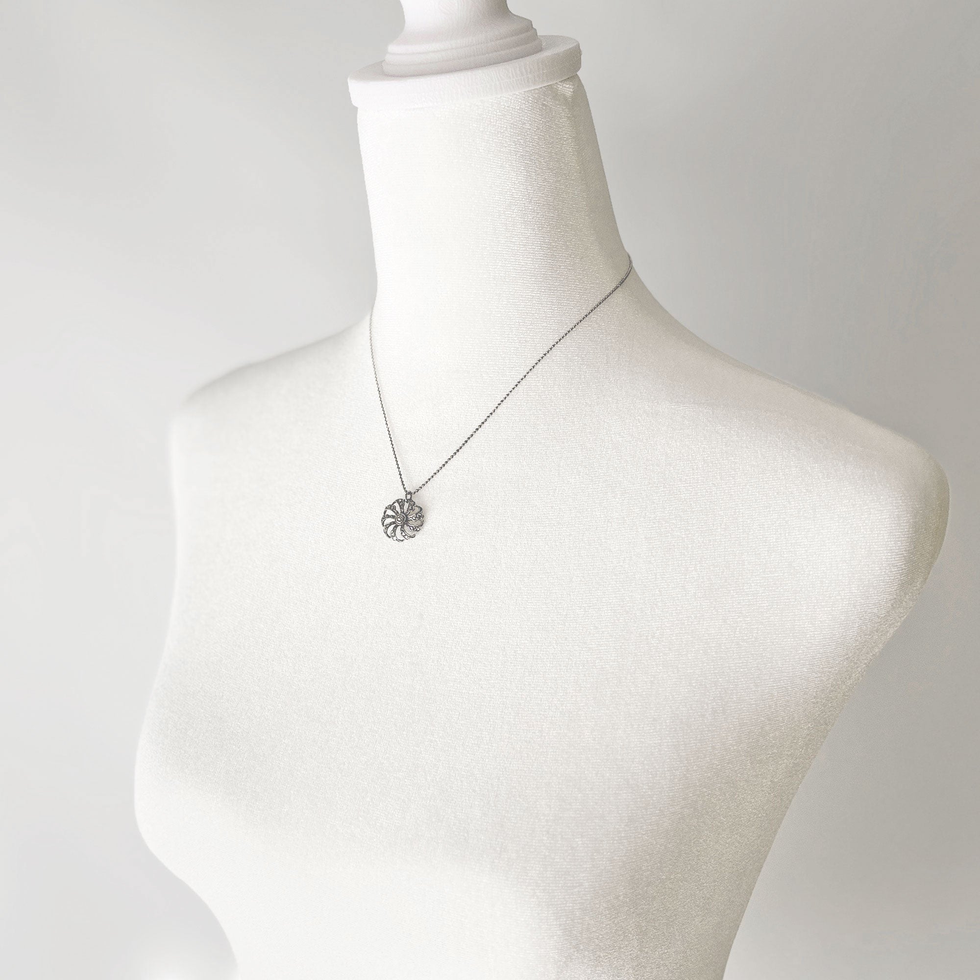 RAVEN vintage marcasite pendant sterling ball chain necklace - 