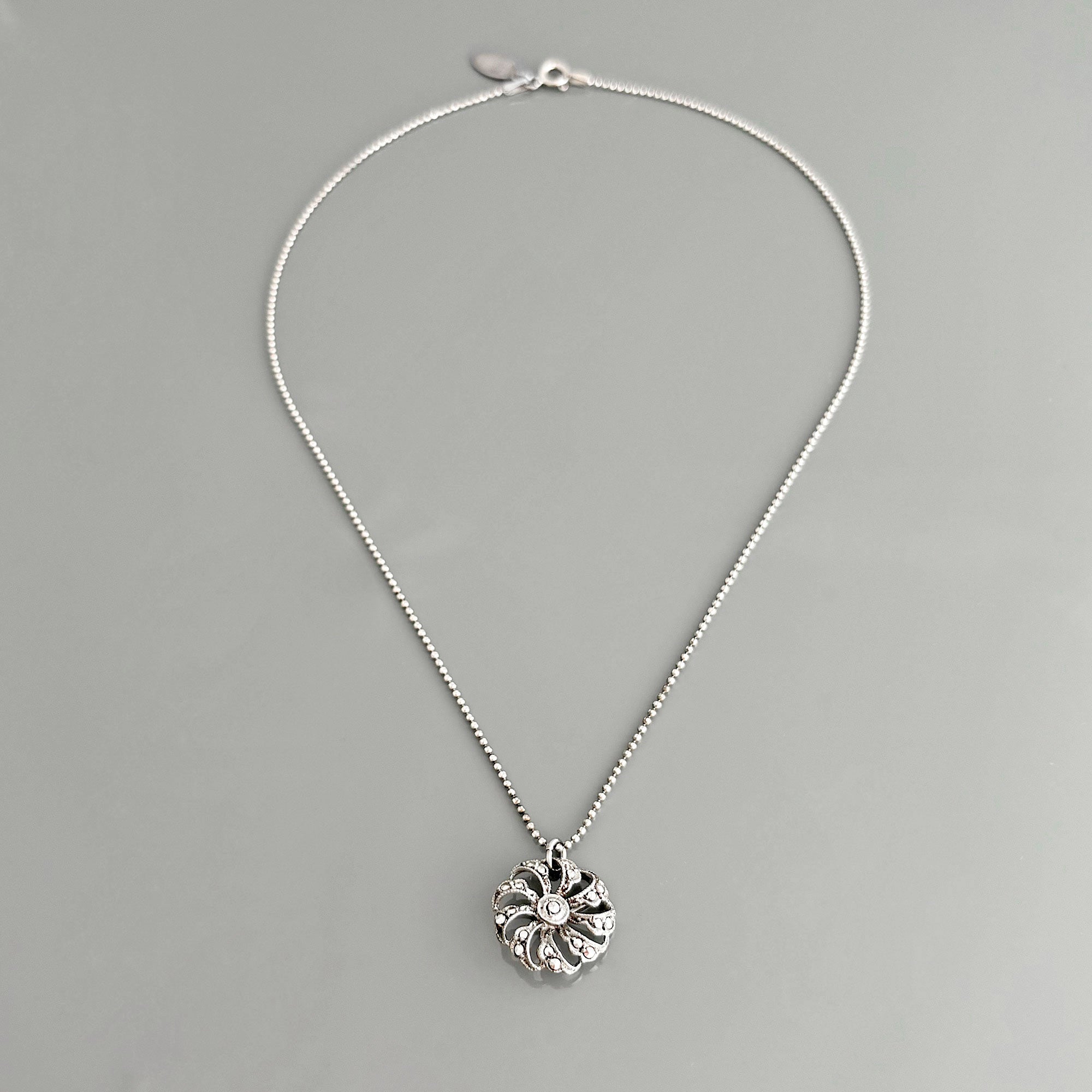 RAVEN vintage marcasite pendant sterling ball chain necklace - 