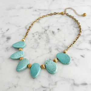 REILLY vintage Monet gold bead and oval turquoise necklace - 