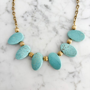 REILLY vintage Monet gold bead and oval turquoise necklace - 