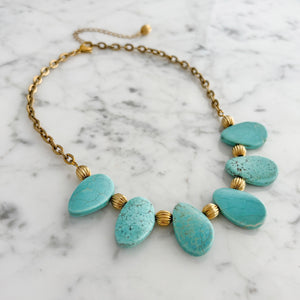 REILLY vintage Monet gold bead and oval turquoise necklace - 