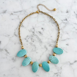 REILLY vintage Monet gold bead and oval turquoise necklace-GREEN BIJOU