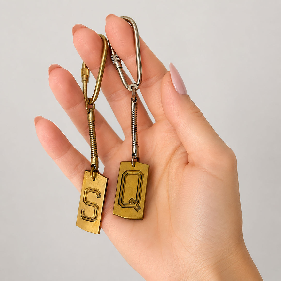 Vintage Brass Monogram Keychain | Made from Antique Engraving Plate | KALINDA-GREEN BIJOU