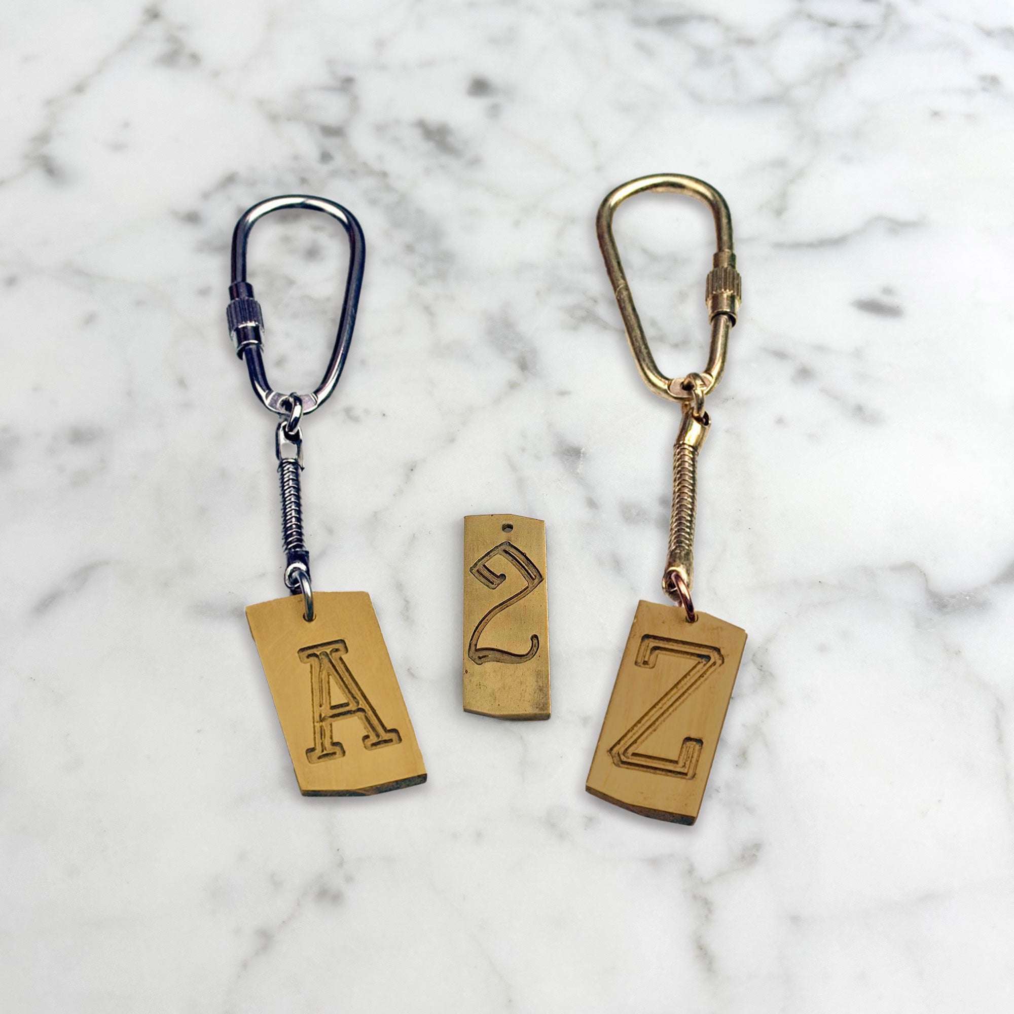 Vintage Brass Monogram Keychain | Made from Antique Engraving Plate | KALINDA-GREEN BIJOU