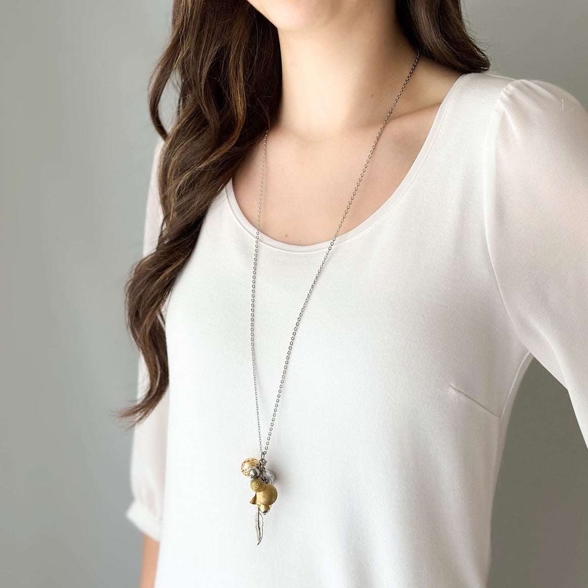 RILEY mixed metal charm necklace-GREEN BIJOU
