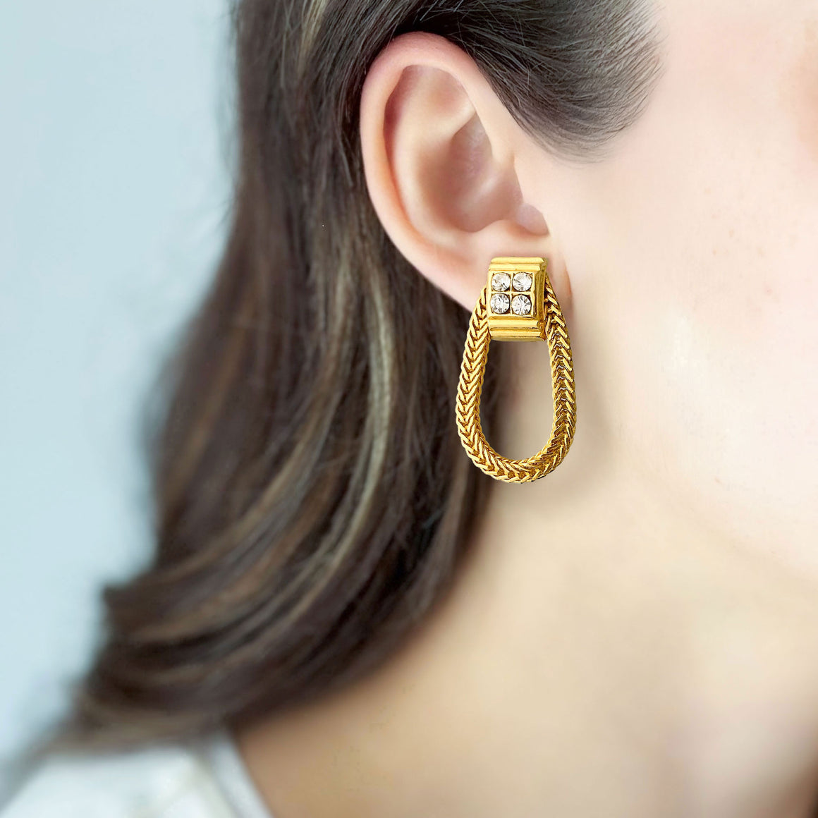 RITA gold chain hoop clip earrings-GREEN BIJOU