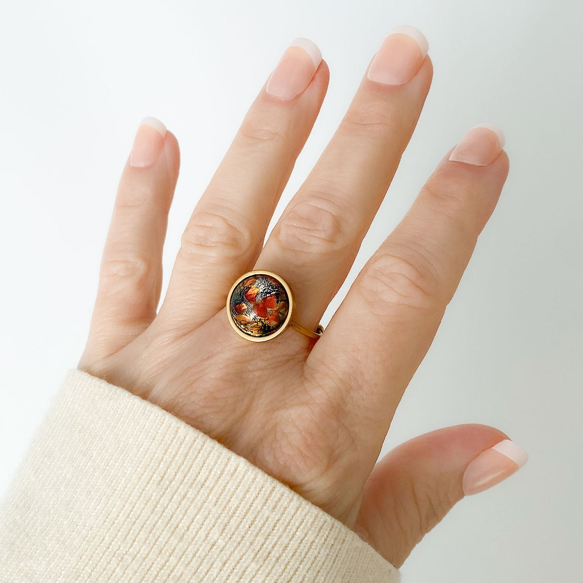 RIXON fire opal cabochon gold cuff ring-GREEN BIJOU